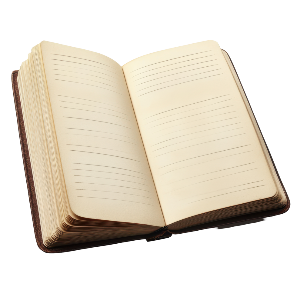 Open journal with lined pages, a view of its blank interior. png