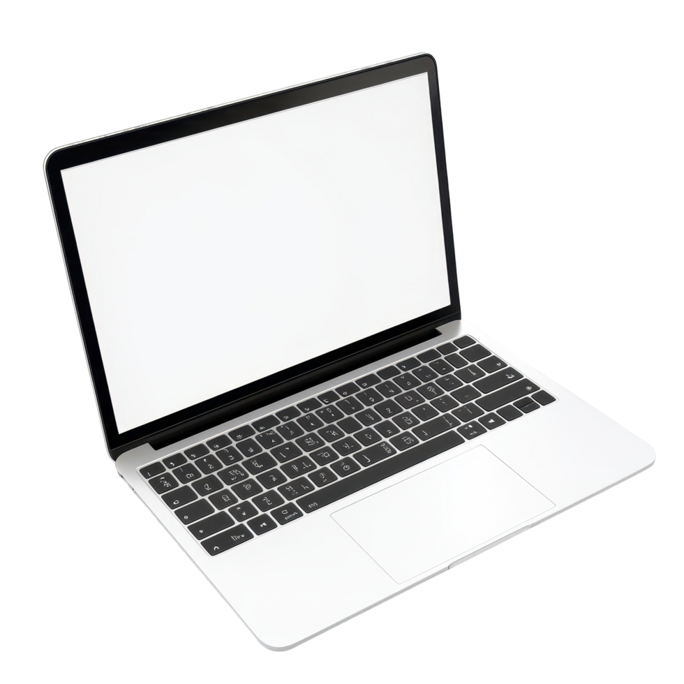 laptop with blank screen on a white png
