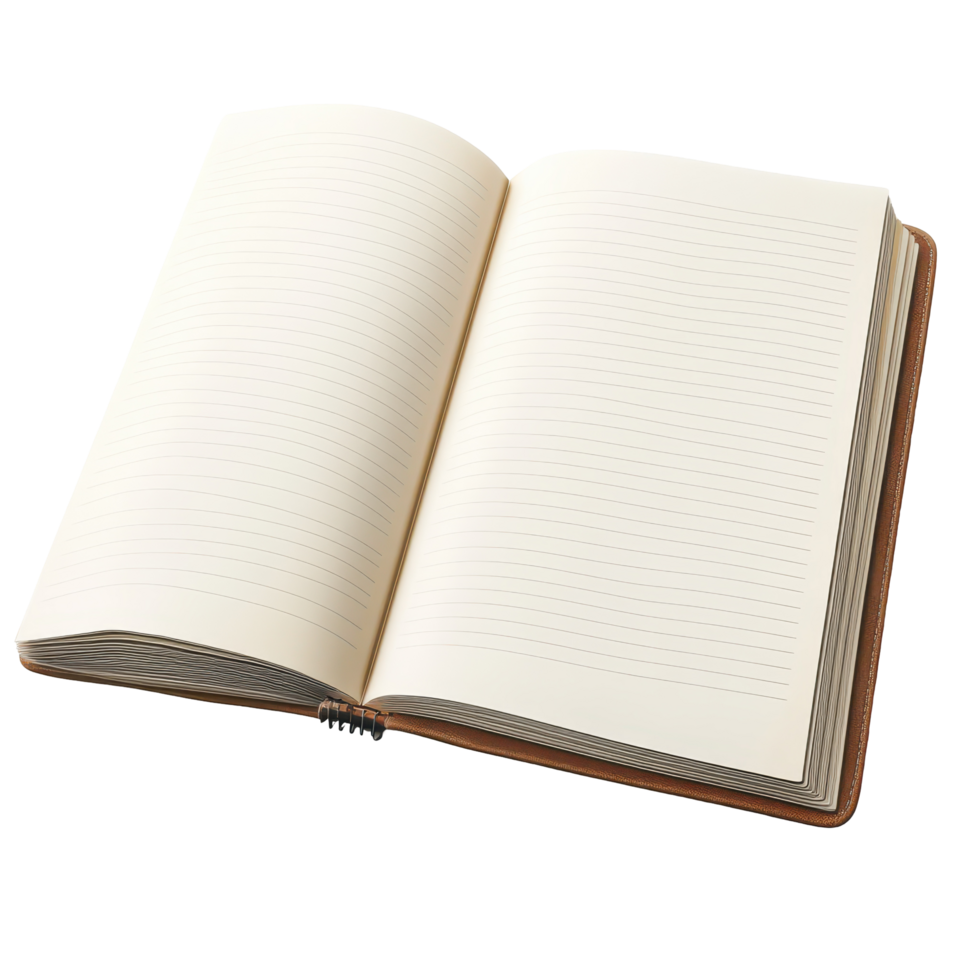 Open lined notebook with light beige pages. png
