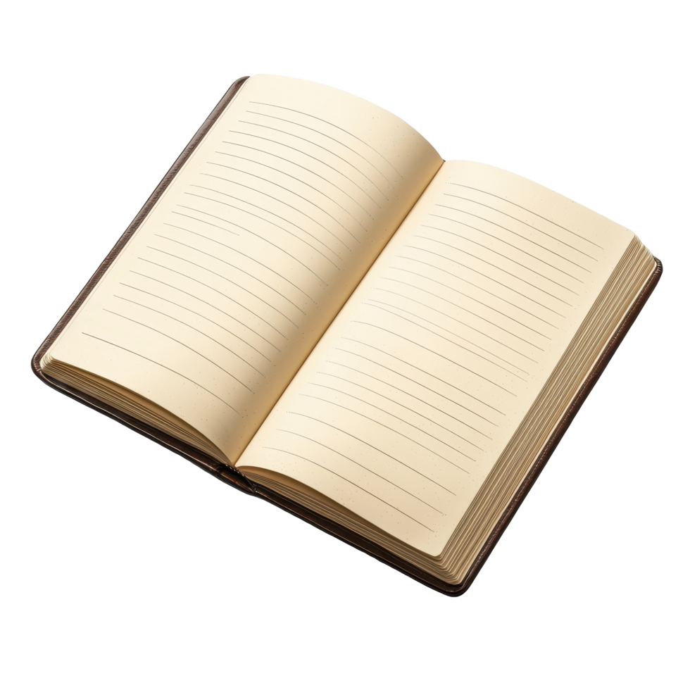 Open diary with lined pages, angled view. png