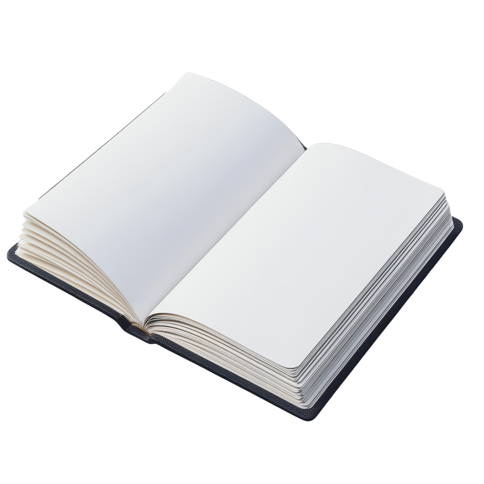 Open book with blank pages displayed, angled perspective. png
