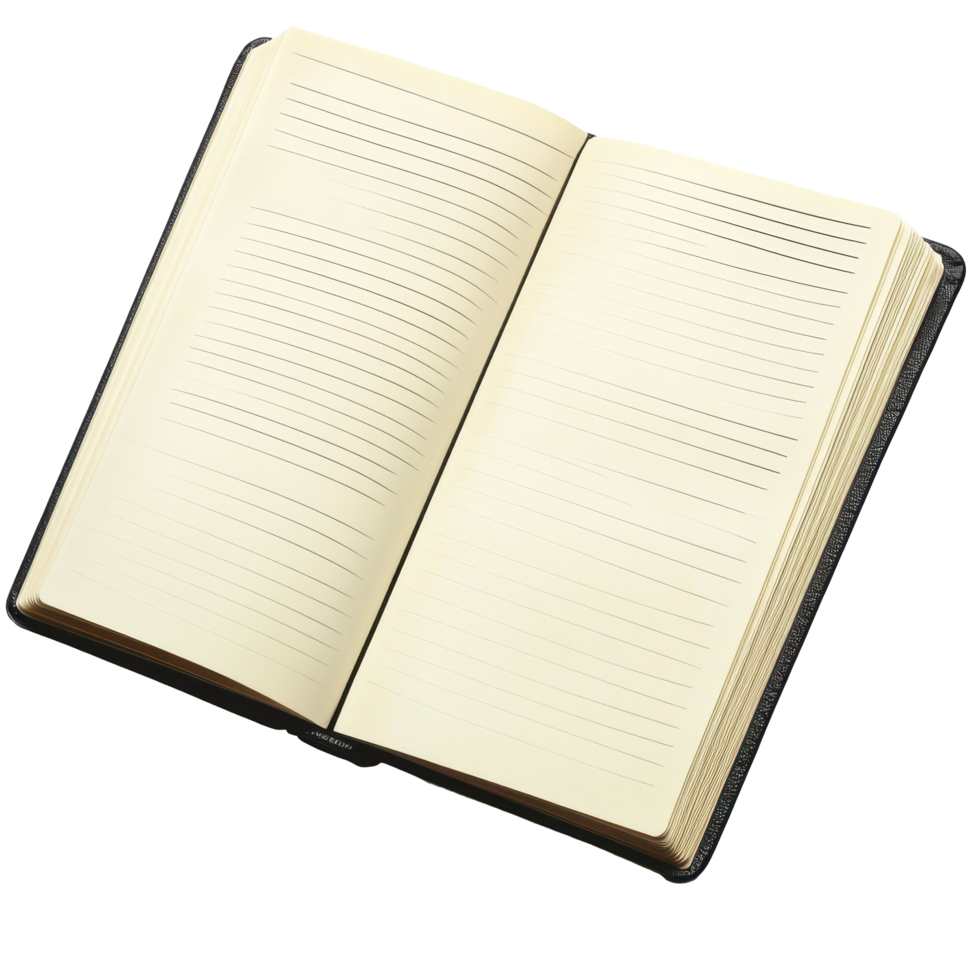 Open lined notebook resting diagonally. png