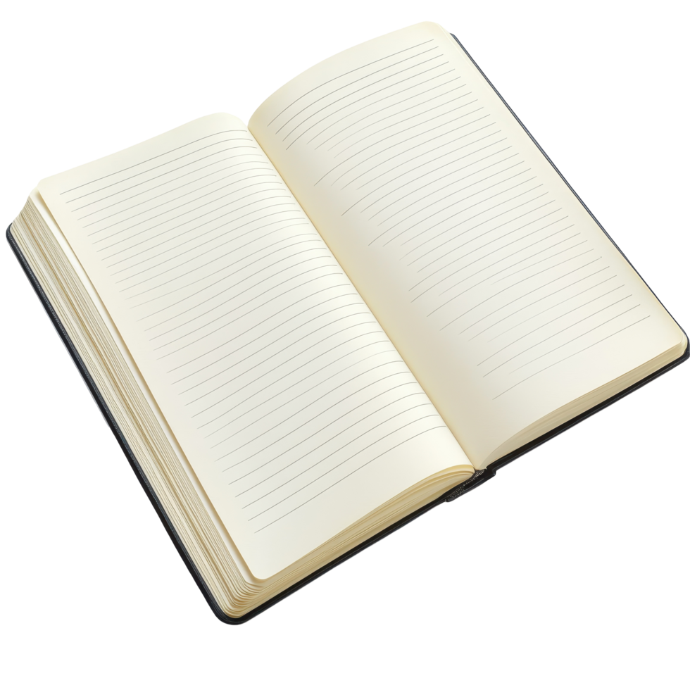 Open lined notebook, displaying blank pages. png