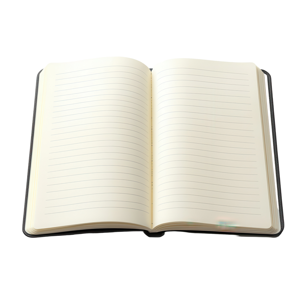 Empty, open notebook, ready for notes, lined pages, blank journal. png