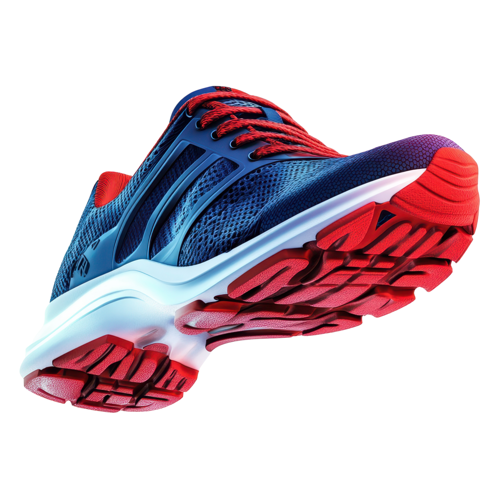 Close-up view of athletic running shoes with vibrant colors. png