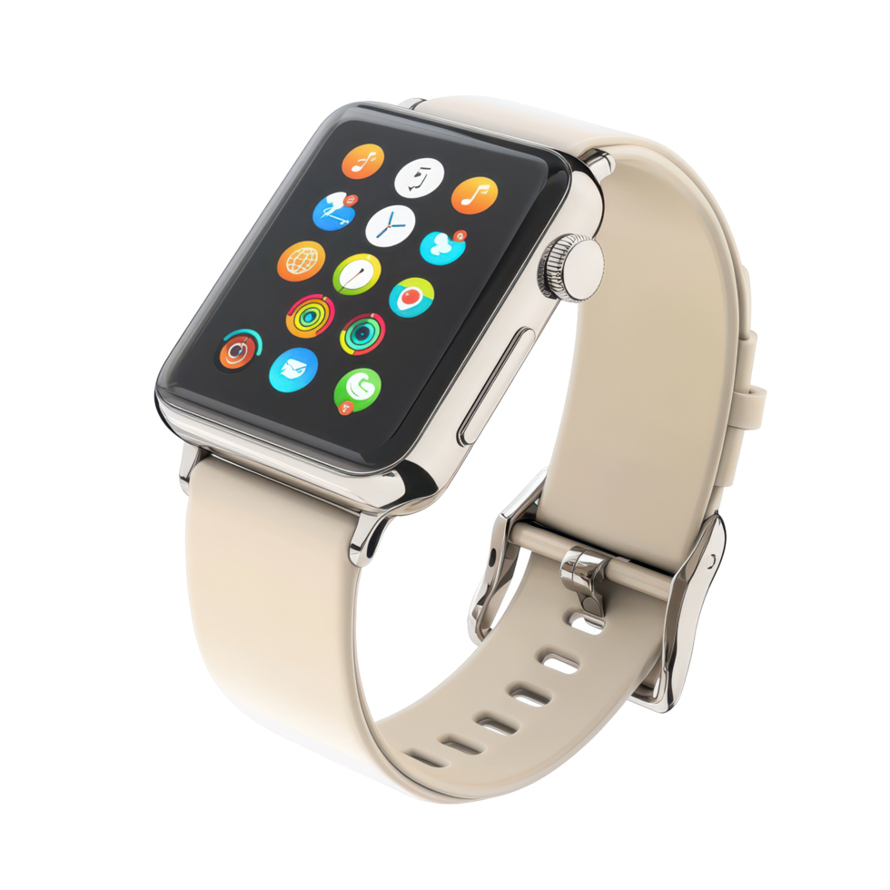 Modern wristwatch with a light beige leather band. png