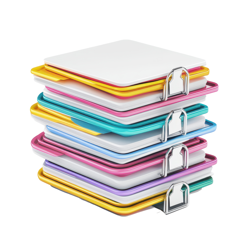 Colorful stack of square plastic cutting boards. png