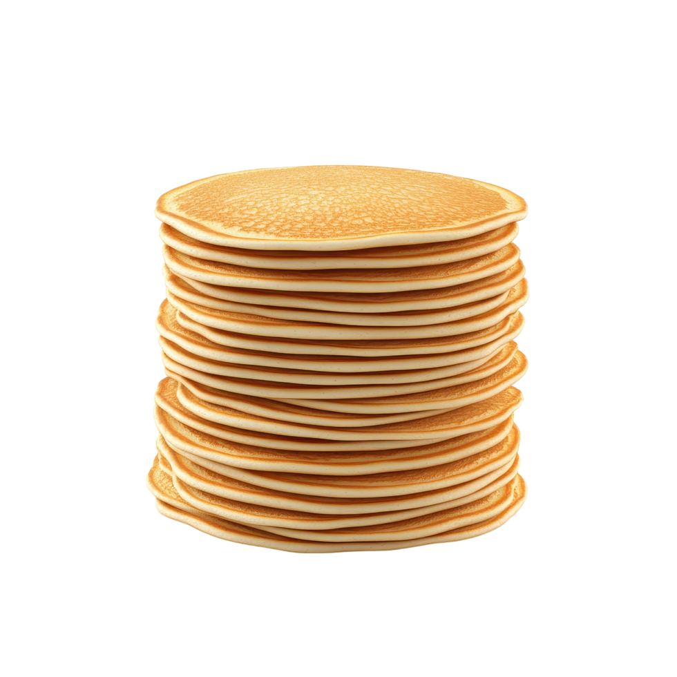 High stack of golden brown pancakes, ready to eat. png