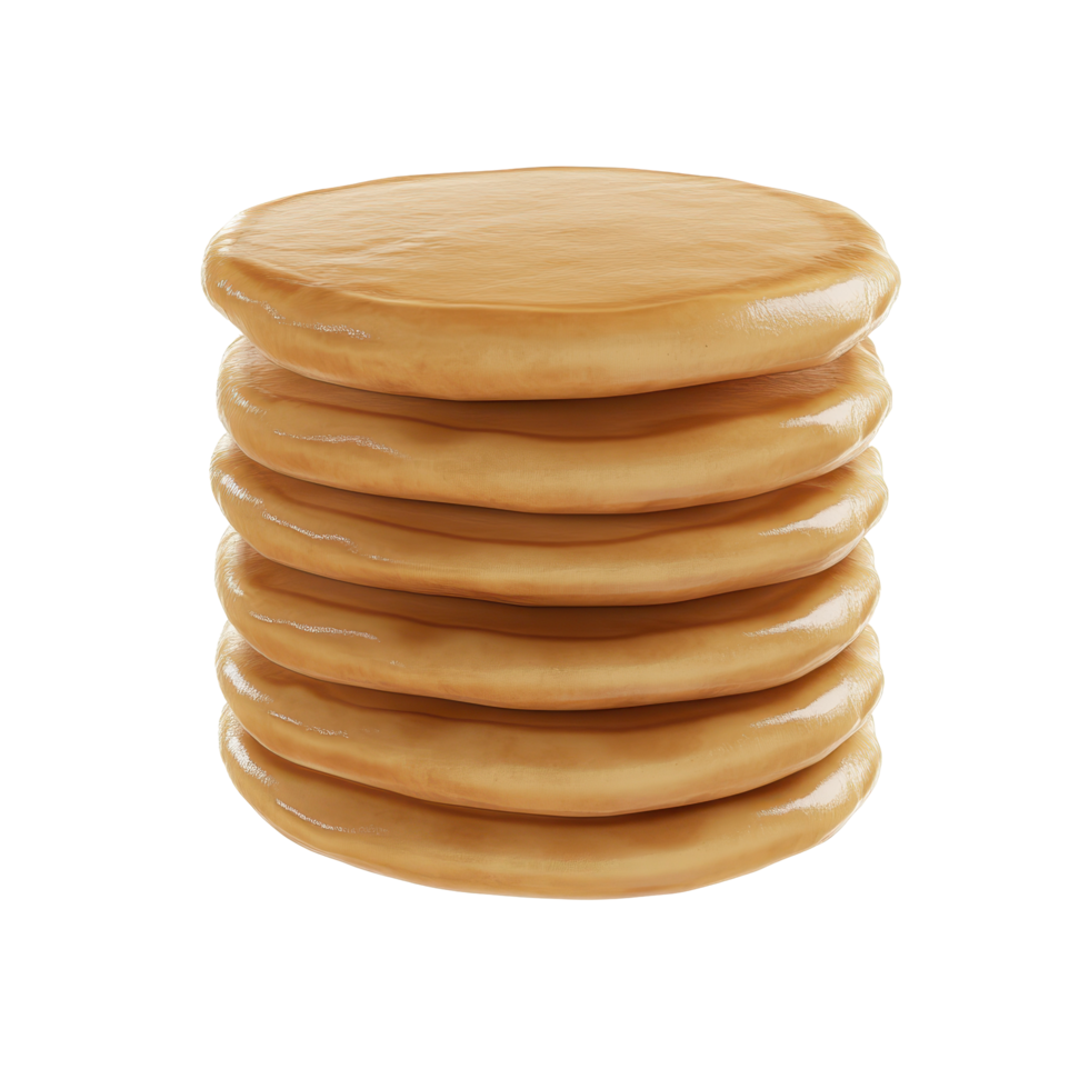 Stacked golden brown pancakes, digitally rendered food. png