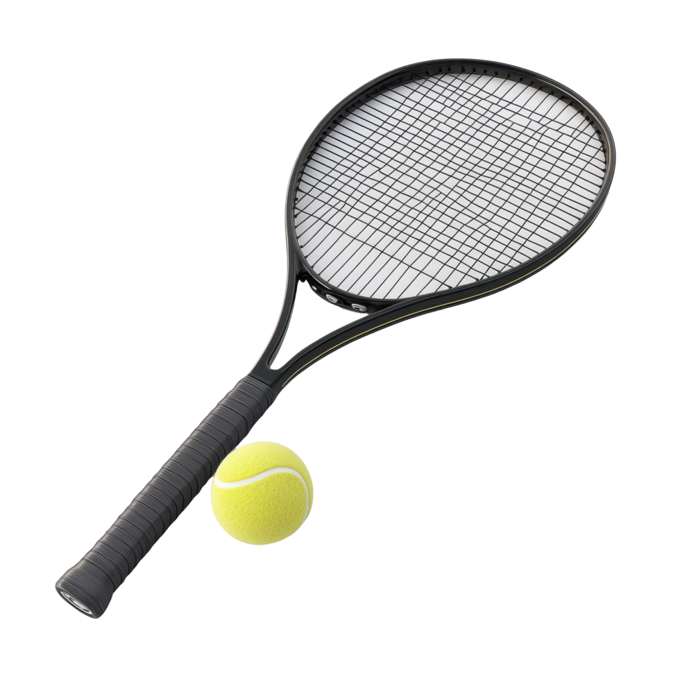 Tennis racket and ball on a court surface illustration. png