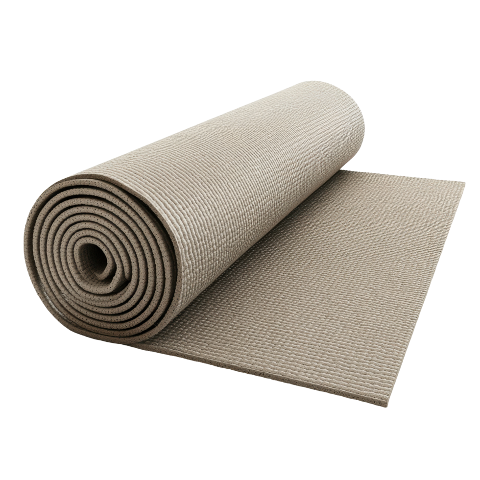 Rolled up exercise mat in light beige tone. png