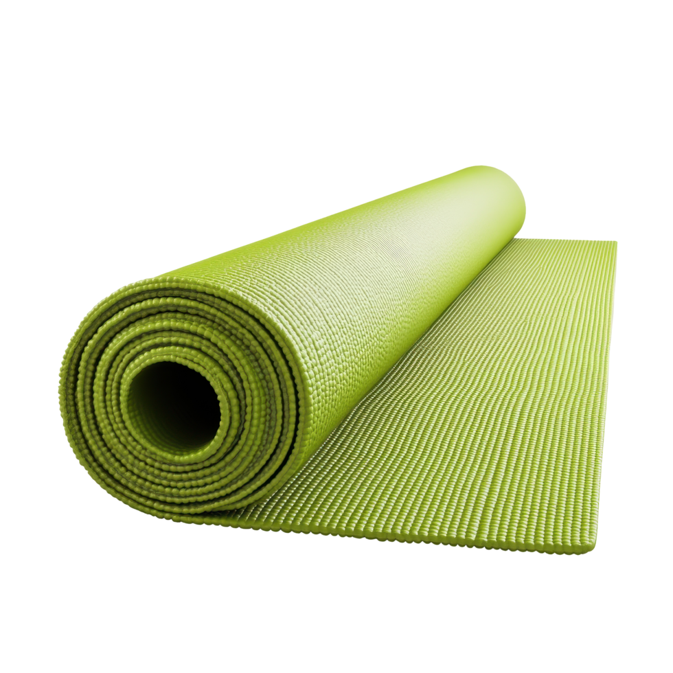 Rolled up exercise mat in vibrant green color. png