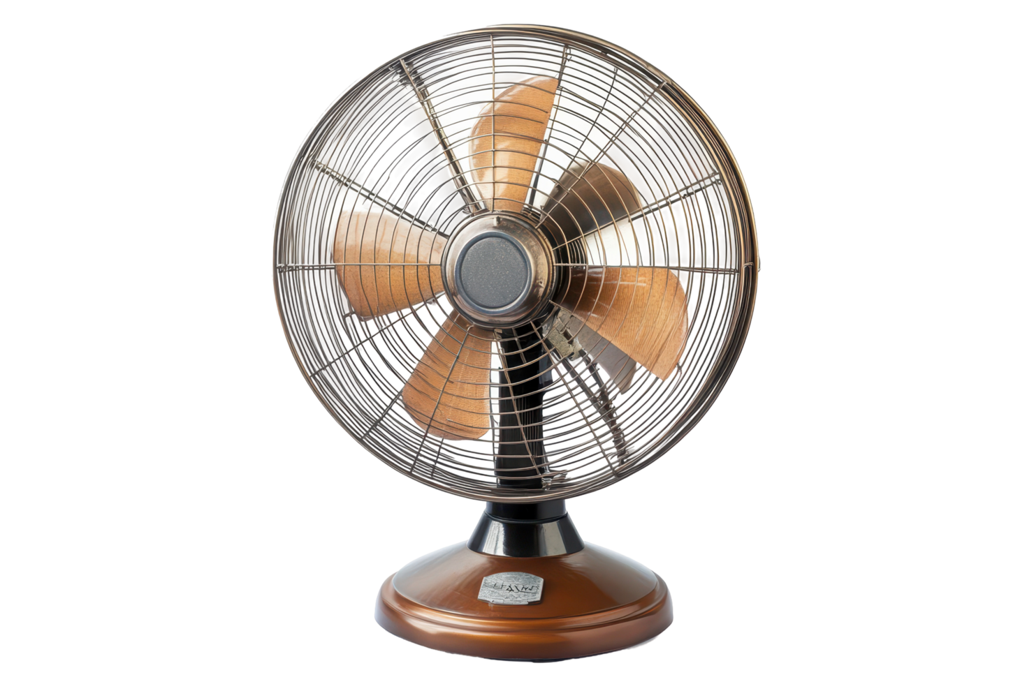 Vintage style table fan with copper-colored blades. png