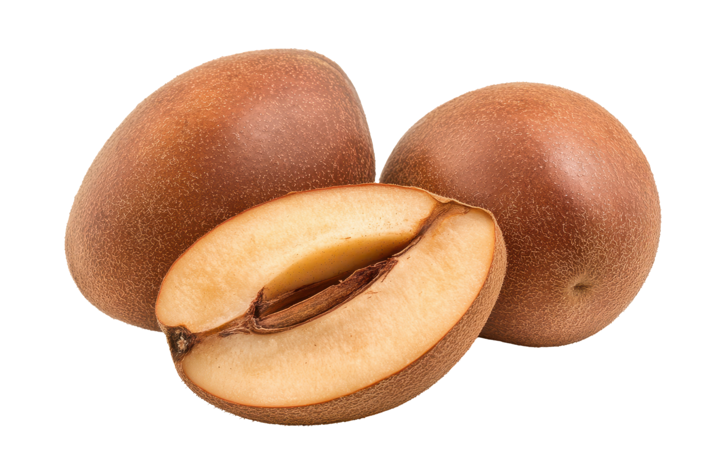 Three exotic fruits, one sliced, displayed against a neutral background. png