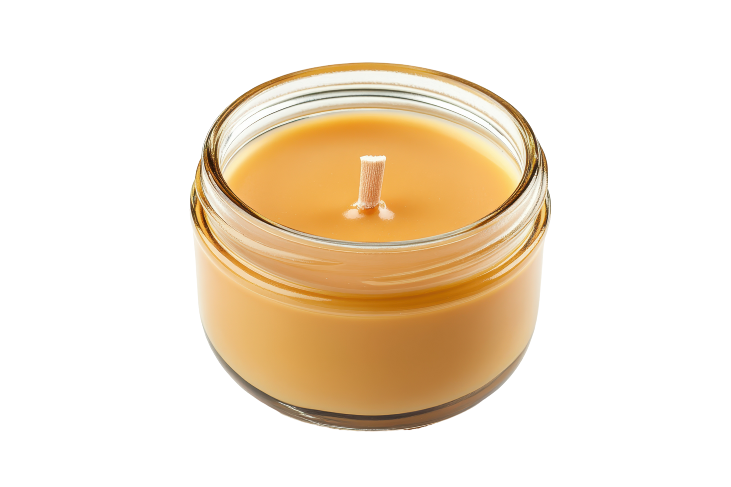Close-up view of a round candle in a glass jar. png
