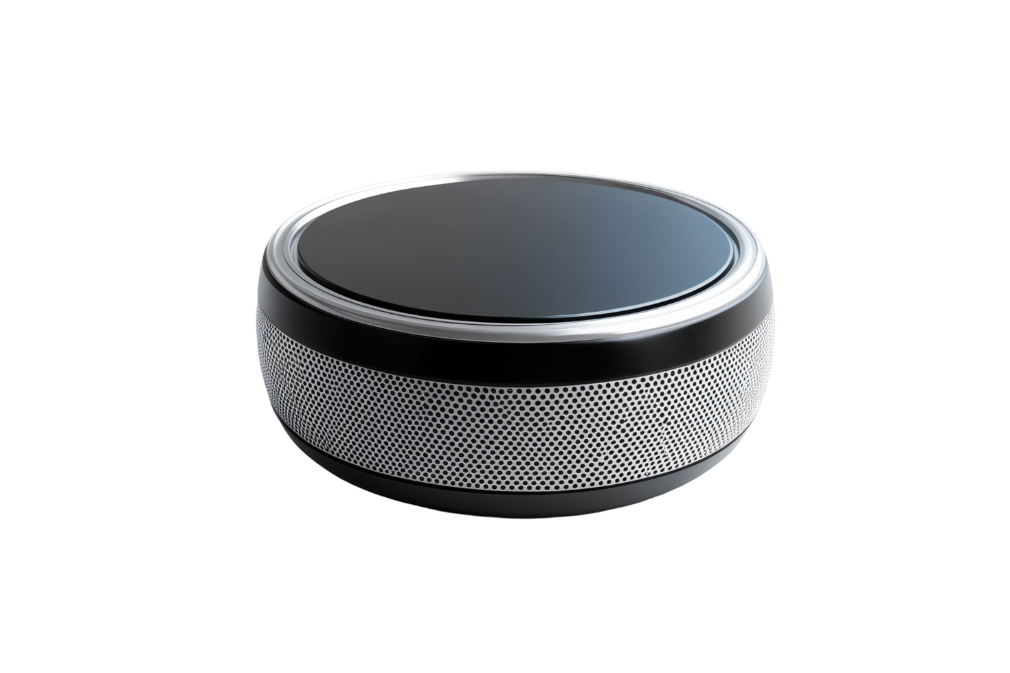 Circular, modern sound device with metallic accents. png