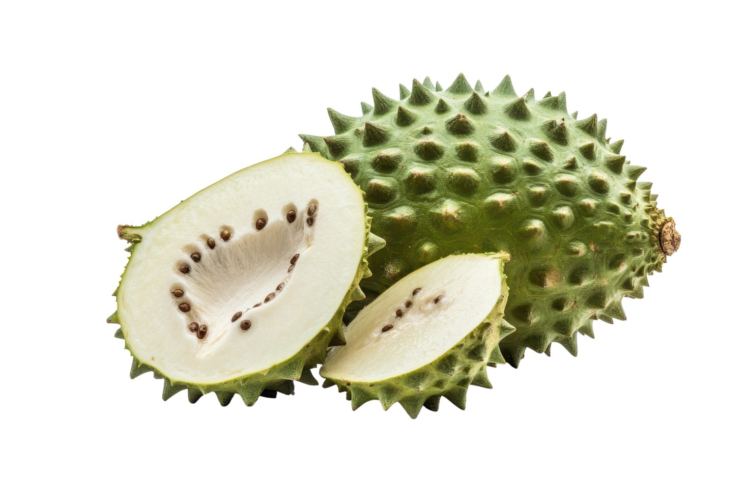 Fresh, spiky fruit with creamy interior, sliced presentation. png