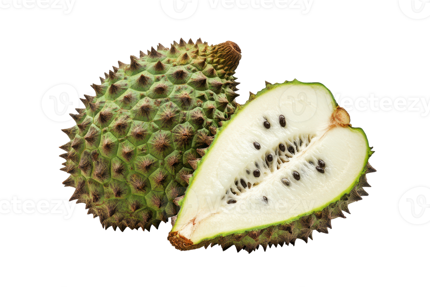 Fresh exotic fruit, a whole and halved custard . png