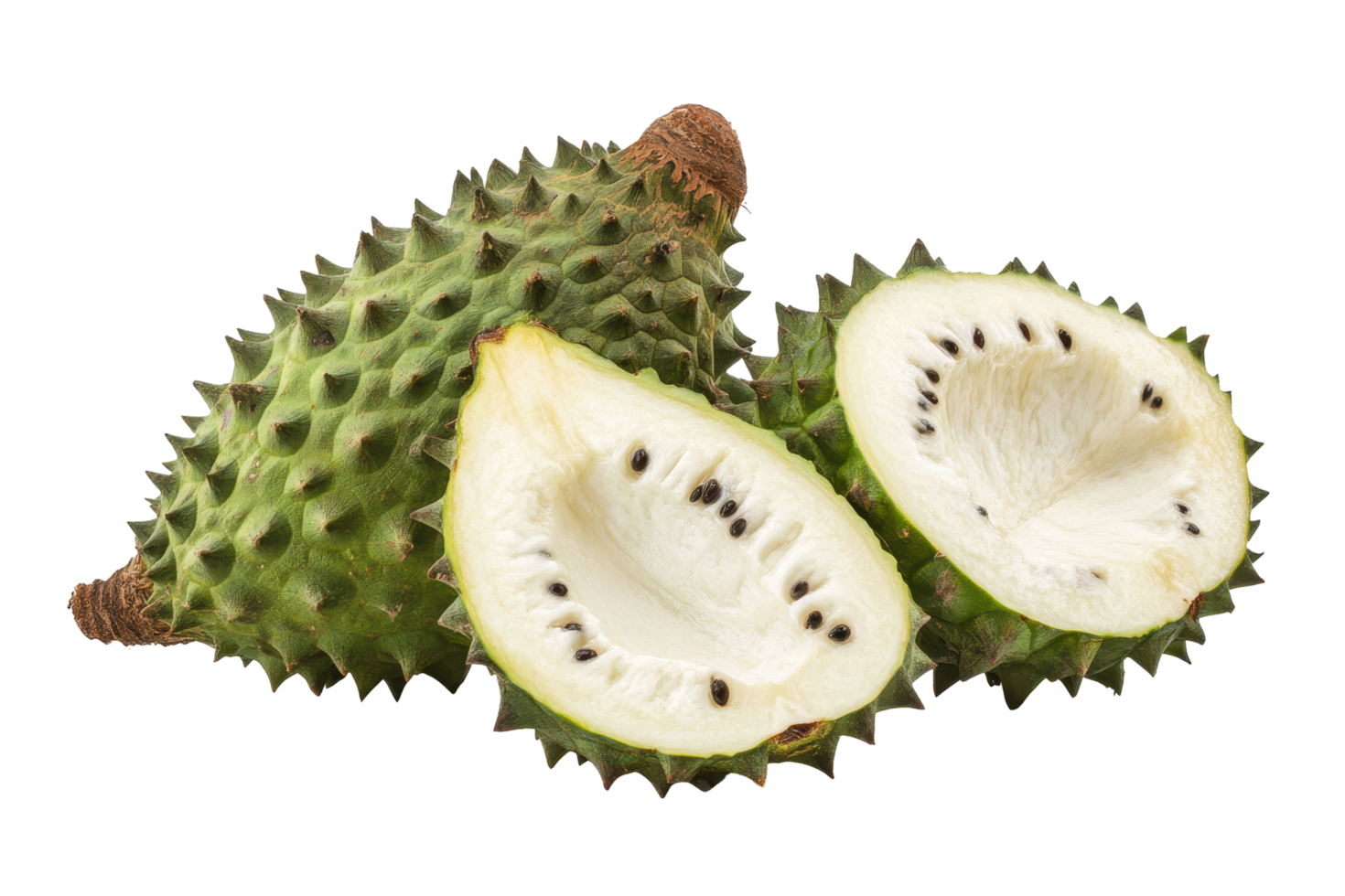Two whole and halved exotic fruits displayed against a plain background. png