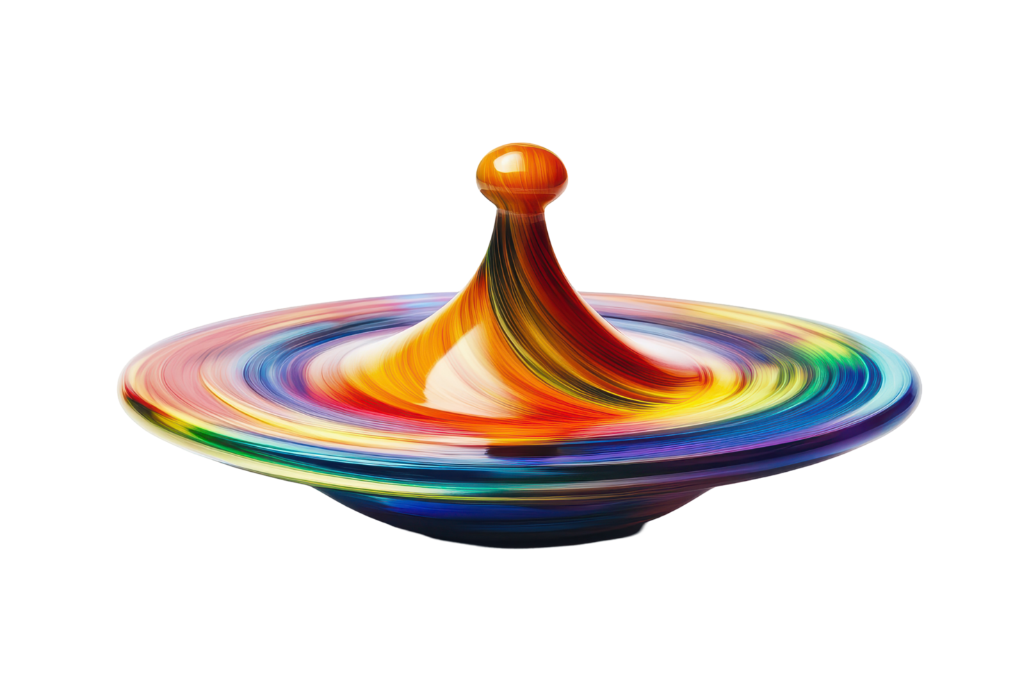 Vibrant, abstract spinning top design with a colorful swirl pattern. png