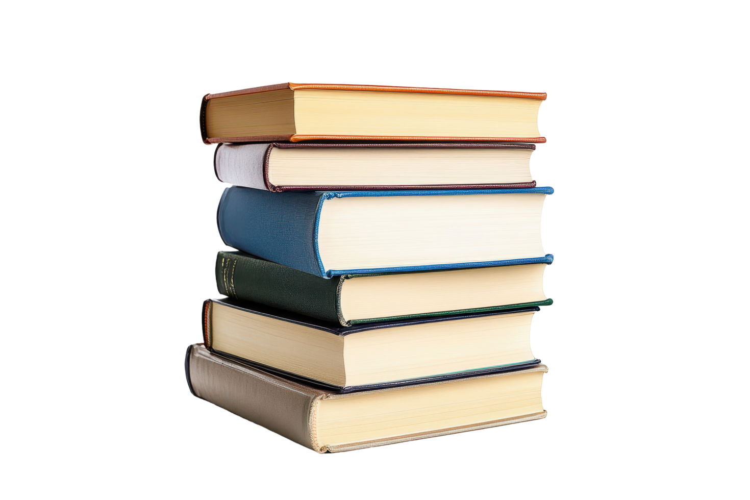 Stacked books of various colors and tones displayed on a black background. png