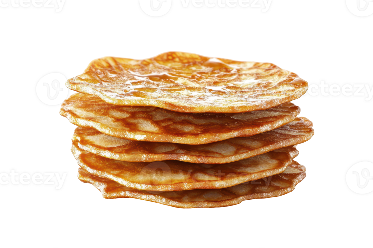 Stack of golden brown, crispy pancakes, close up view. png