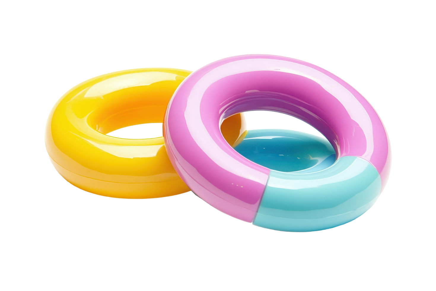 Colorful swimming rings stacked in a setting. png