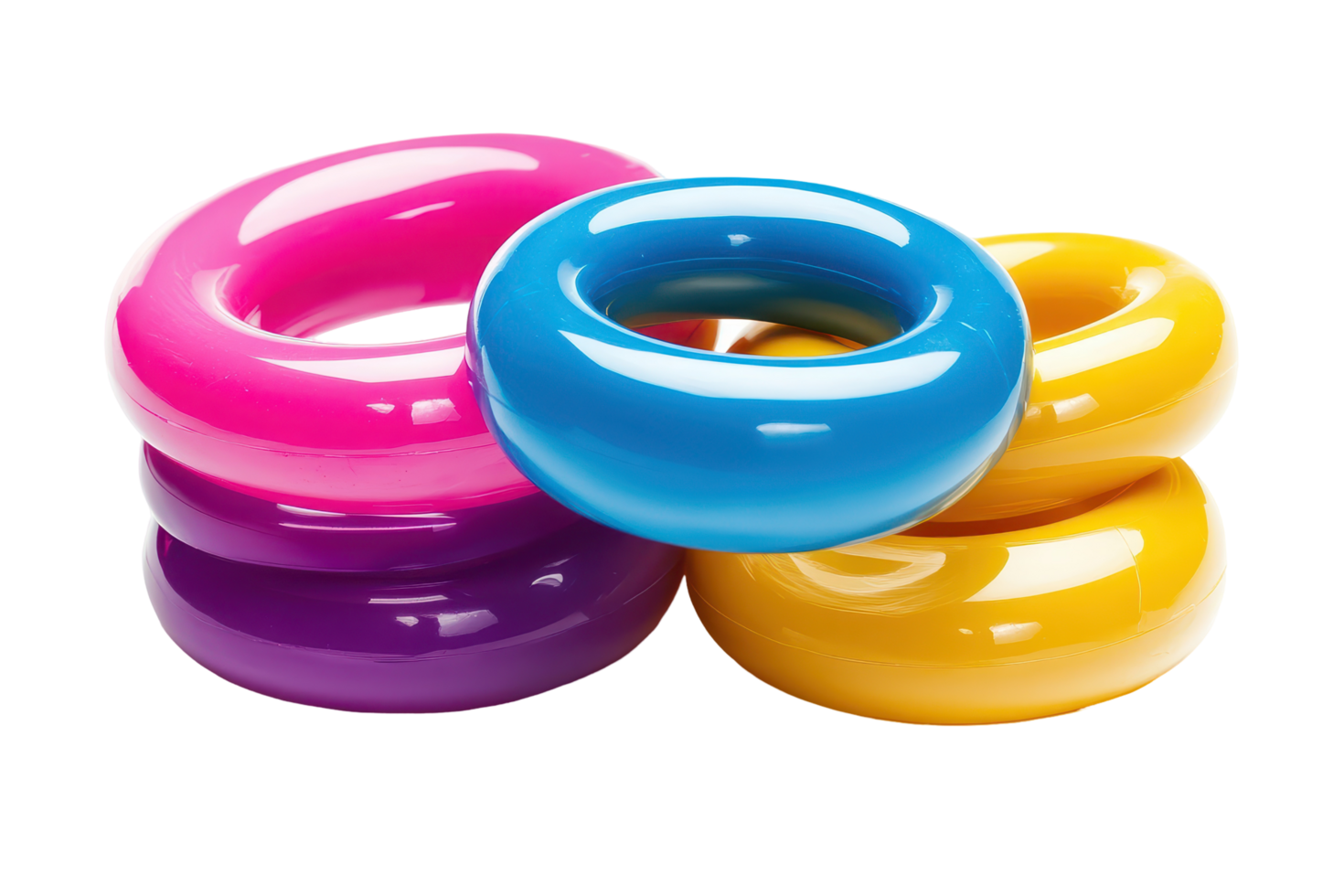 Colorful, glossy, plastic rings stacked in various shades. png