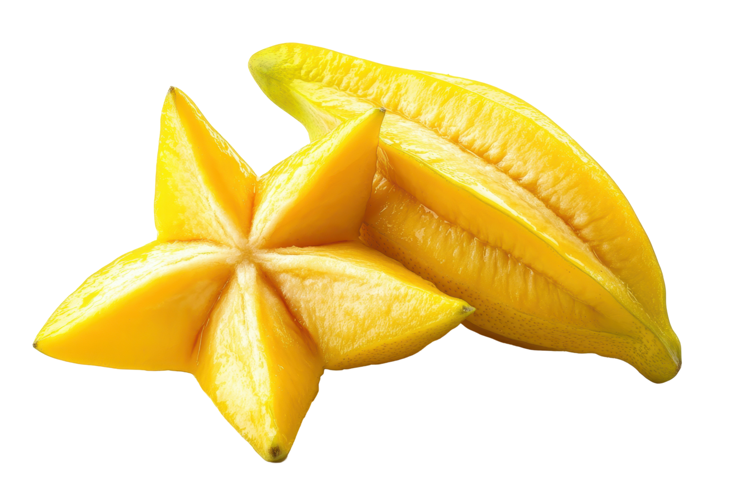 Close-up view of two vibrant star fruit halves. png