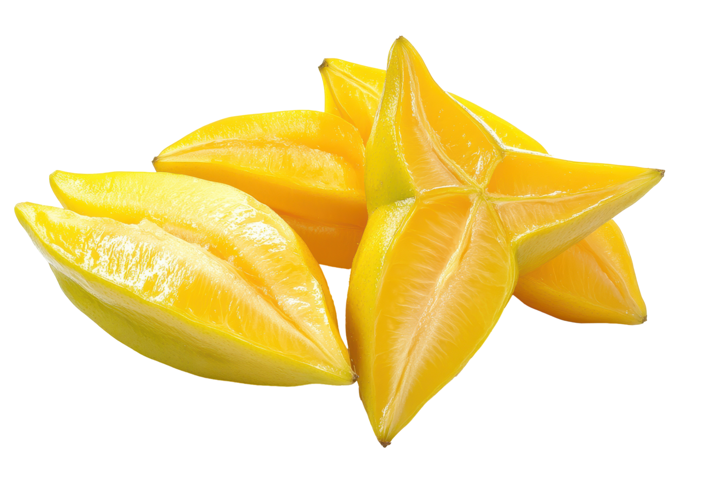Fresh, vibrant star fruit slices displayed close-up. png
