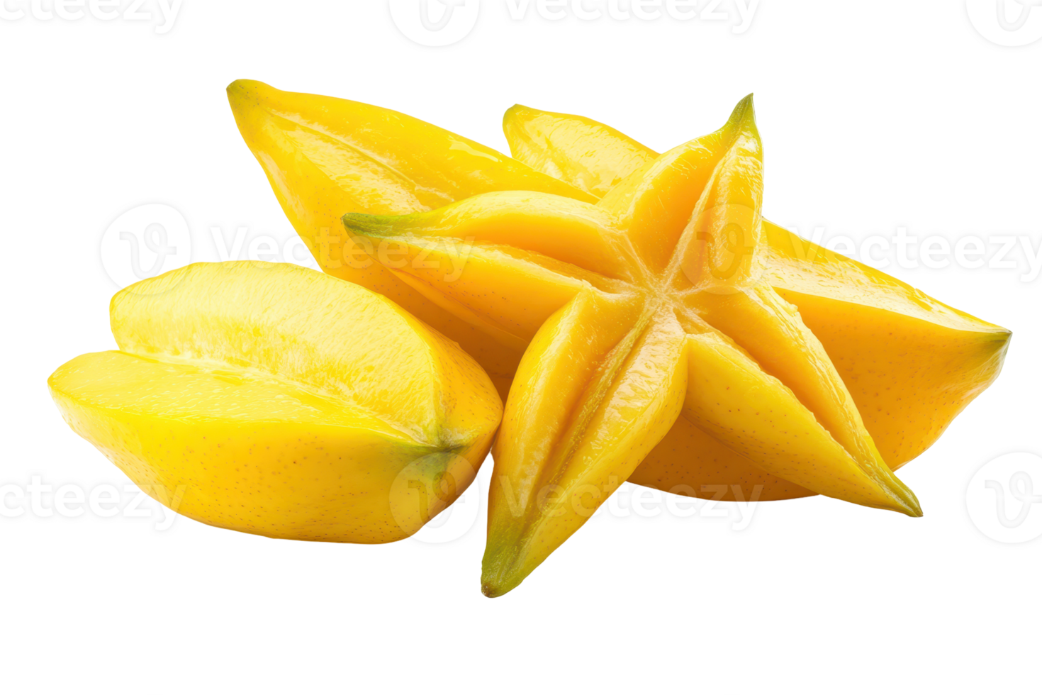 Close-up view of multiple star fruit segments. png