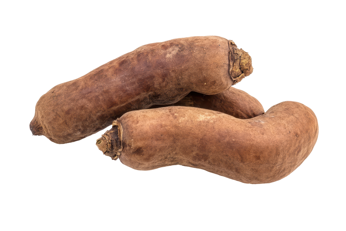 Close-up view of three whole root vegetables. png