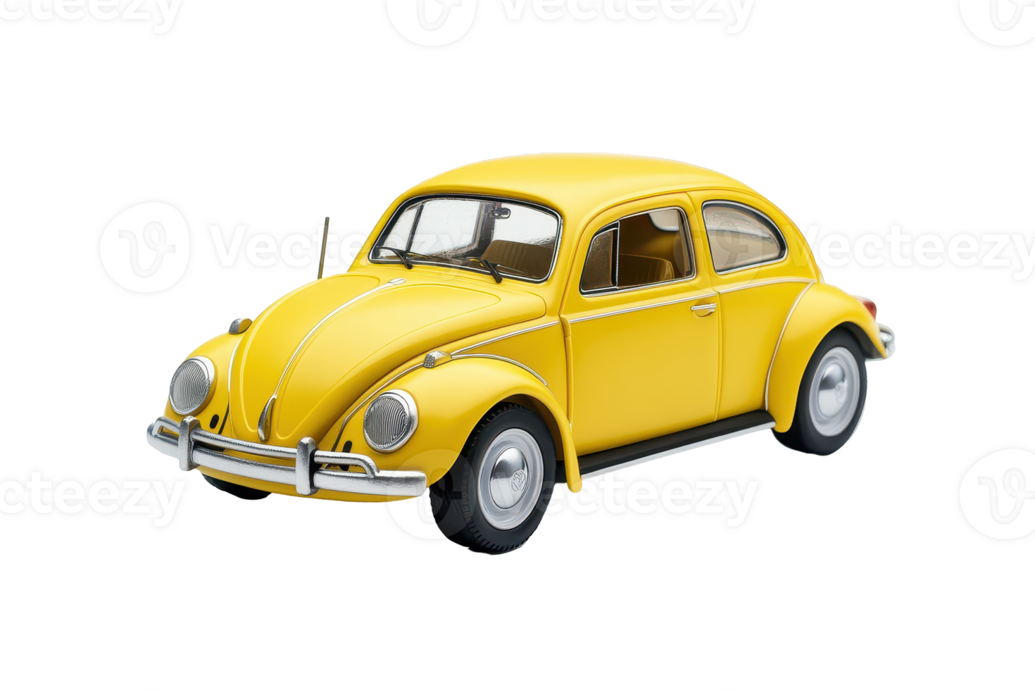 Close-up view of a vibrant yellow vintage automobile. png