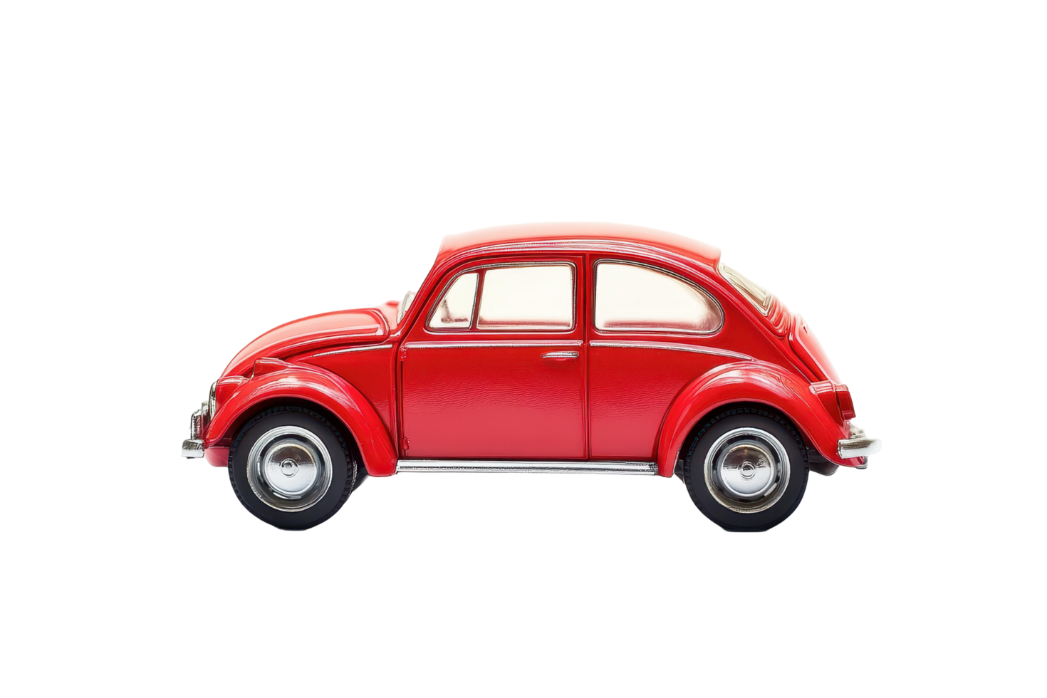 Side view of a vintage red toy automobile. png