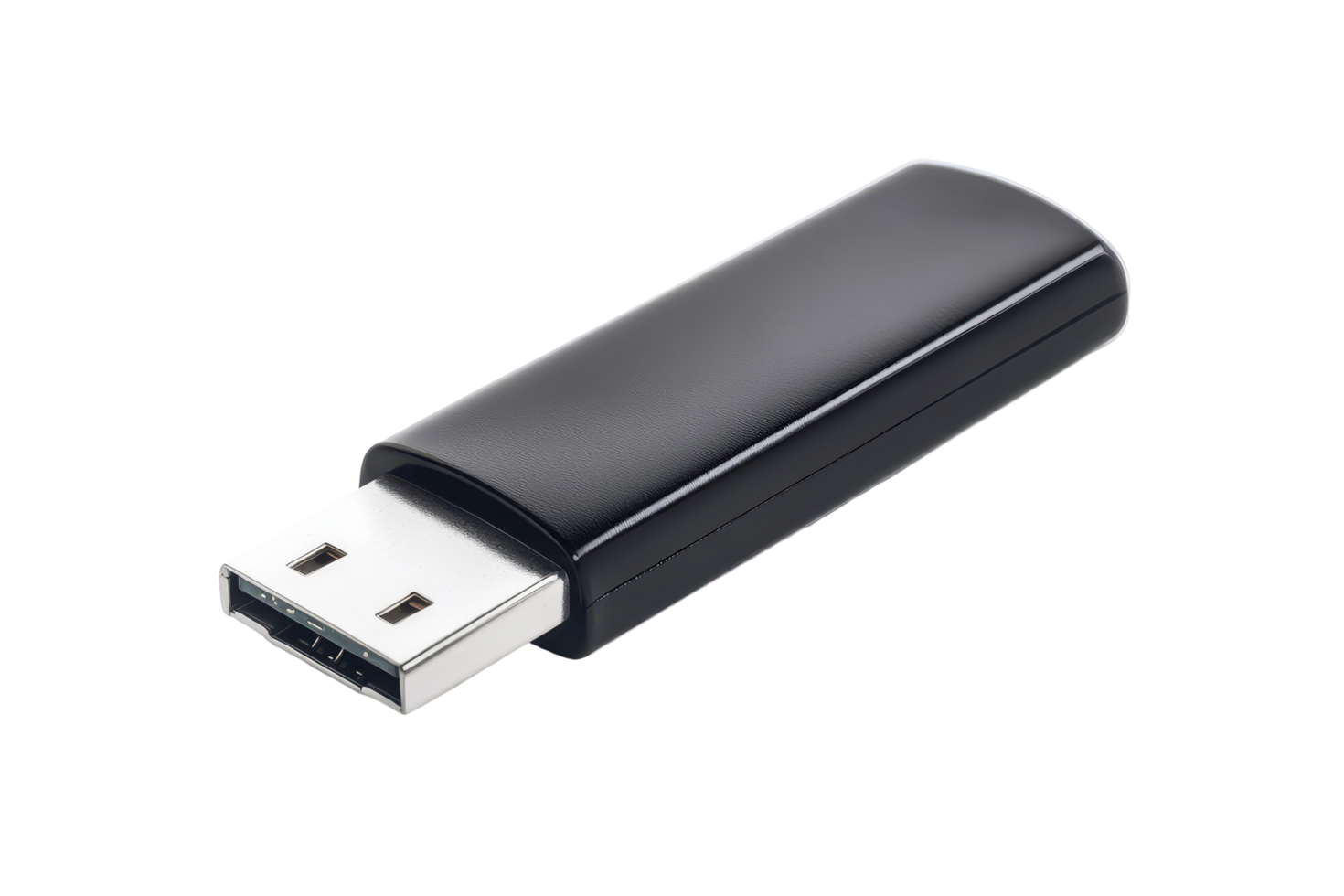 Close-up view of a black flash drive. png