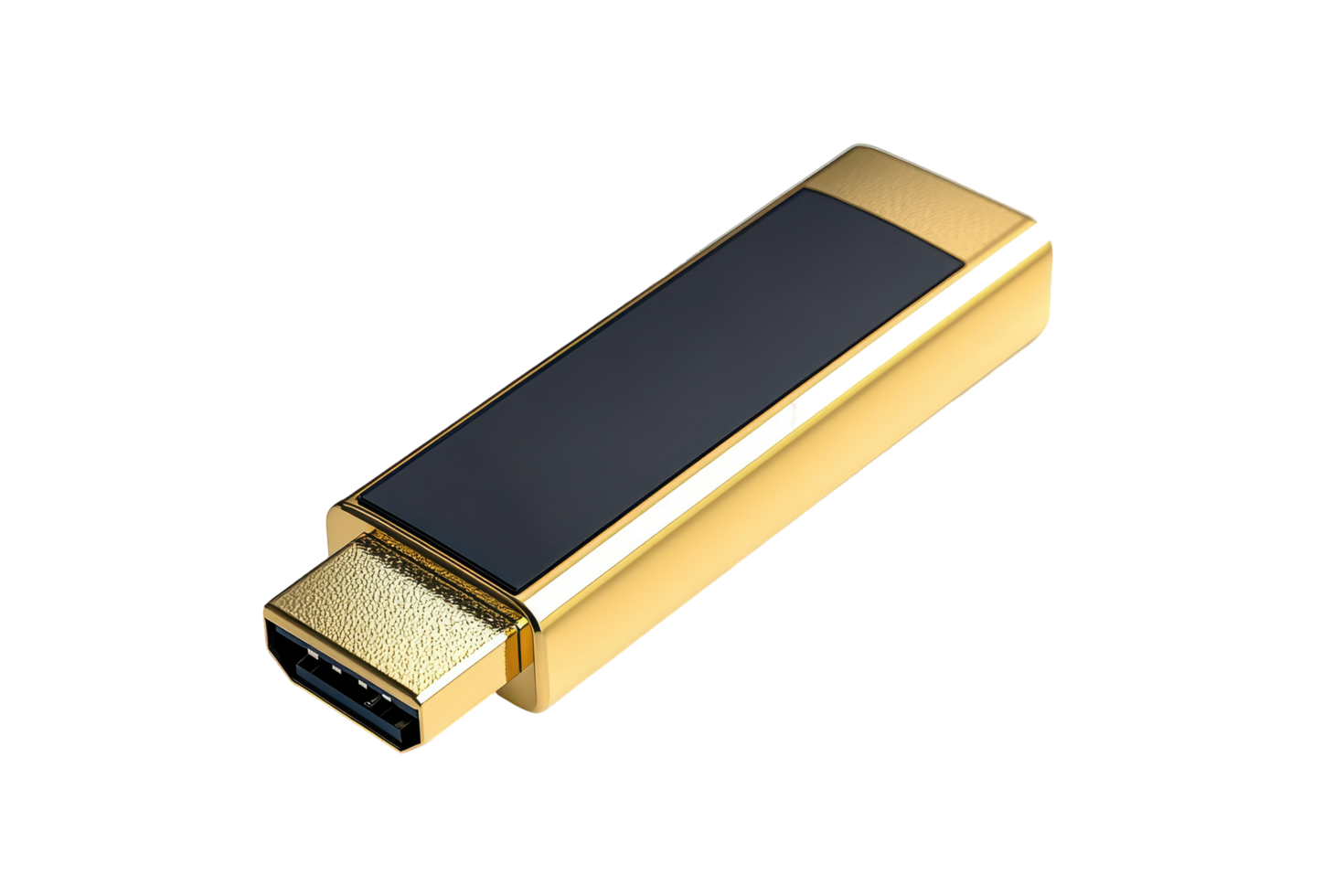 Golden portable data storage device angled view. png