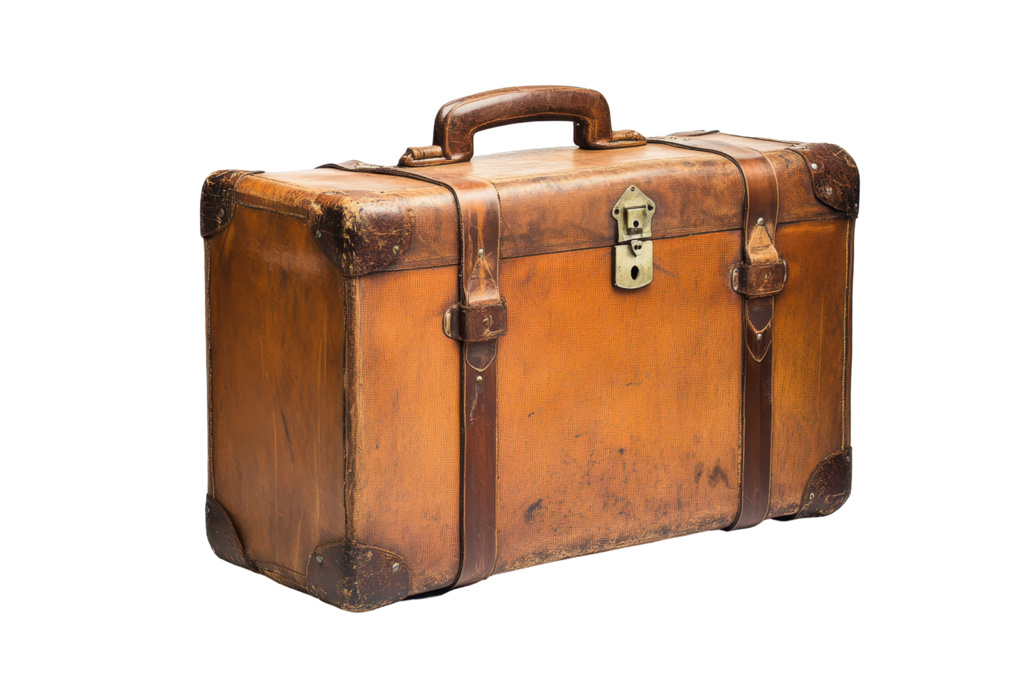 Aged leather suitcase with vintage detailing. png