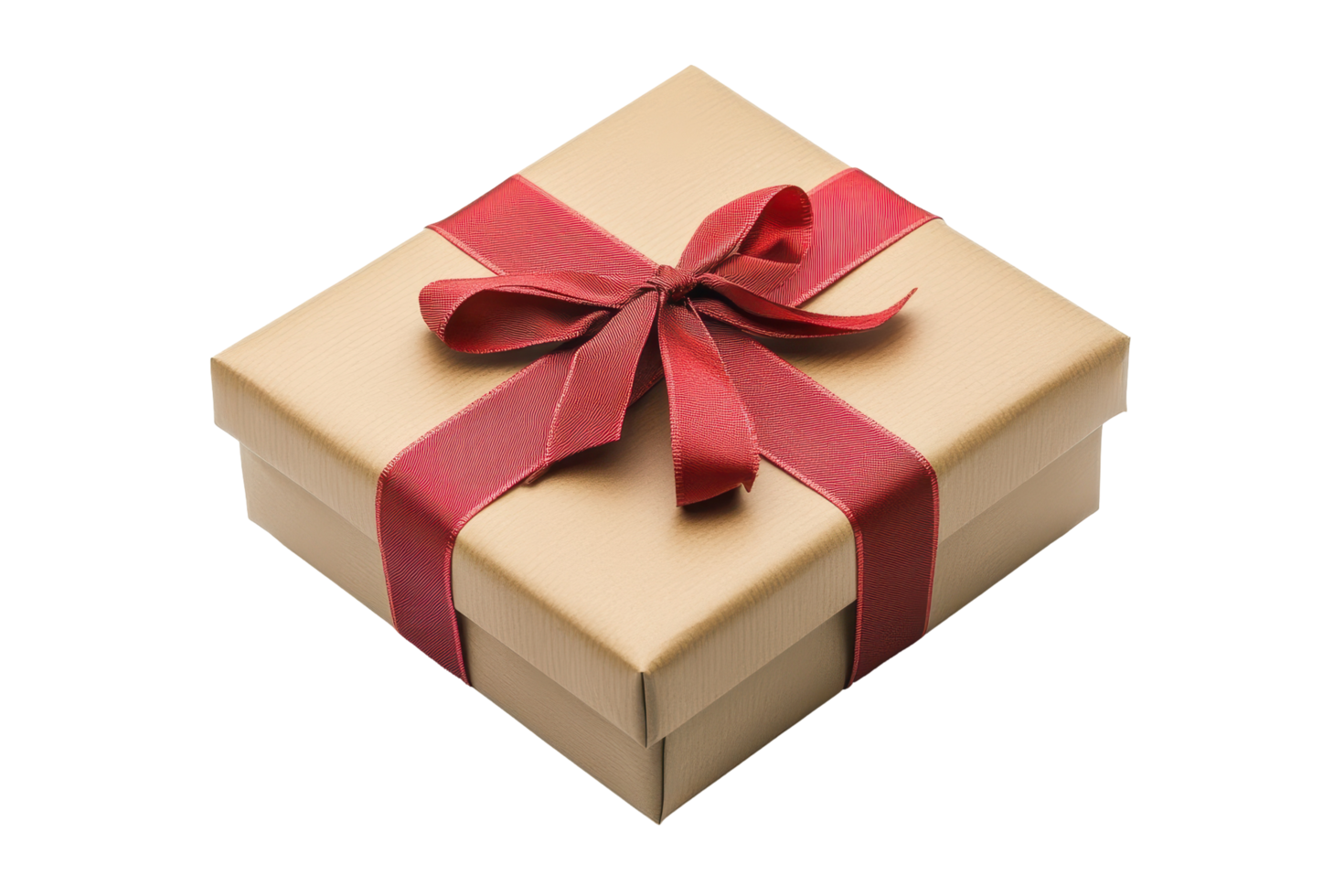 Gift box with a red ribbon and bow, presented in a neutral color scheme. png
