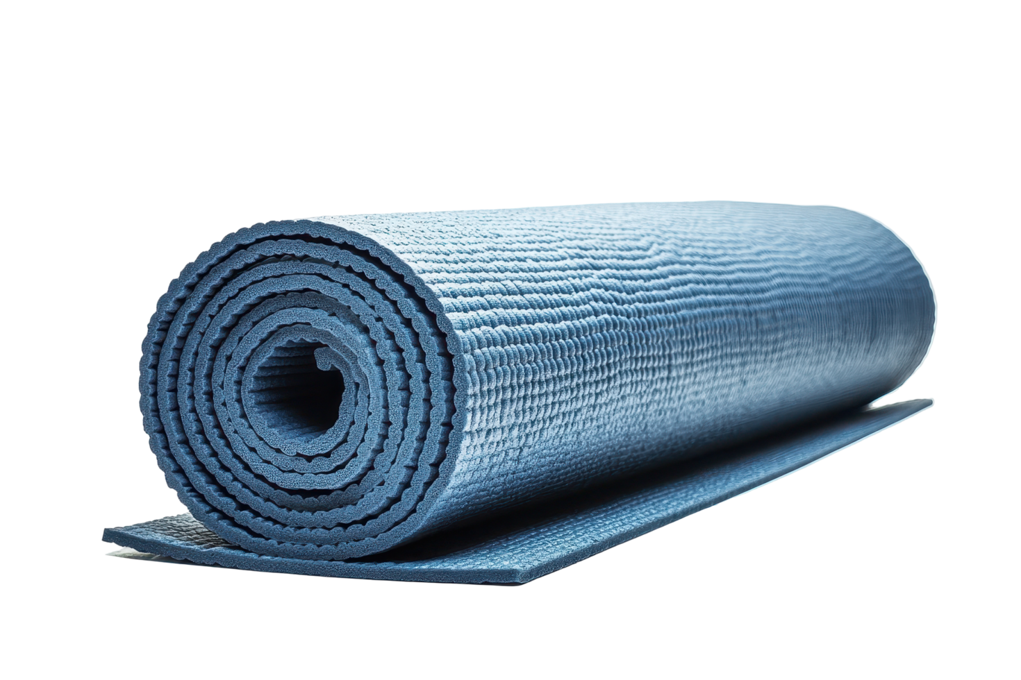 Rolled up exercise mat against a black background. png