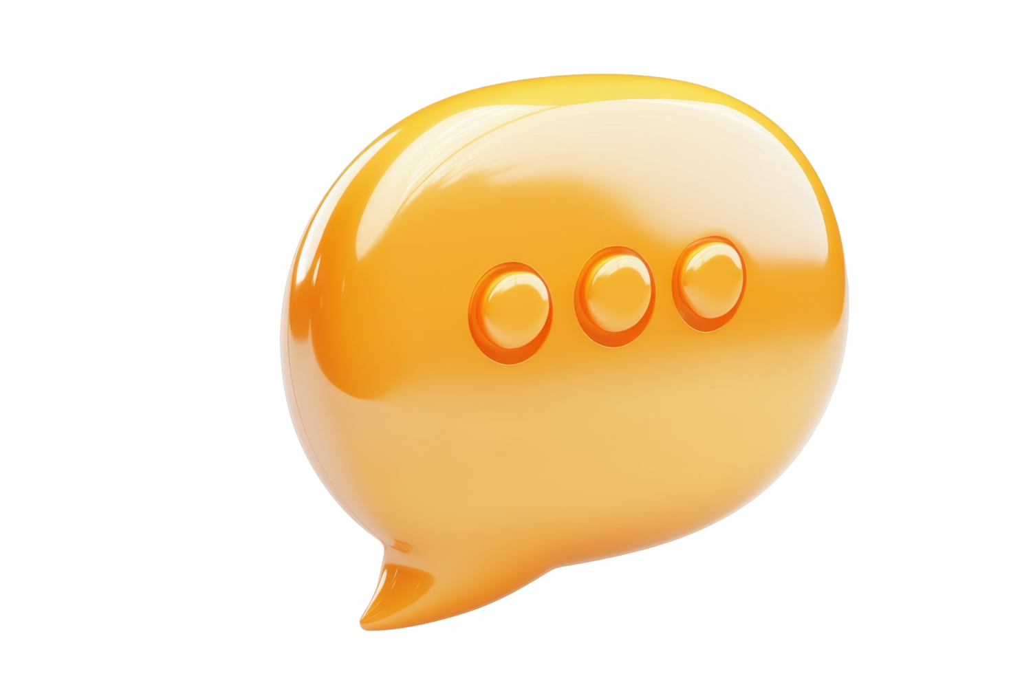Three-dimensional, glossy, orange speech bubble illustration. png