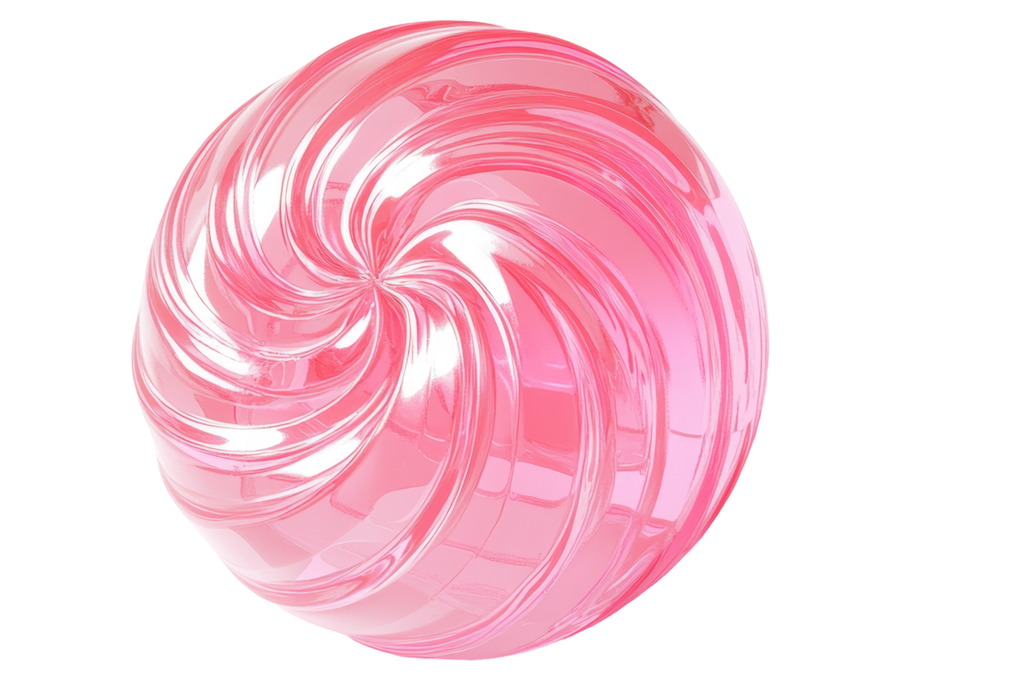 Abstract, glossy, pink sphere with swirling texture design. png