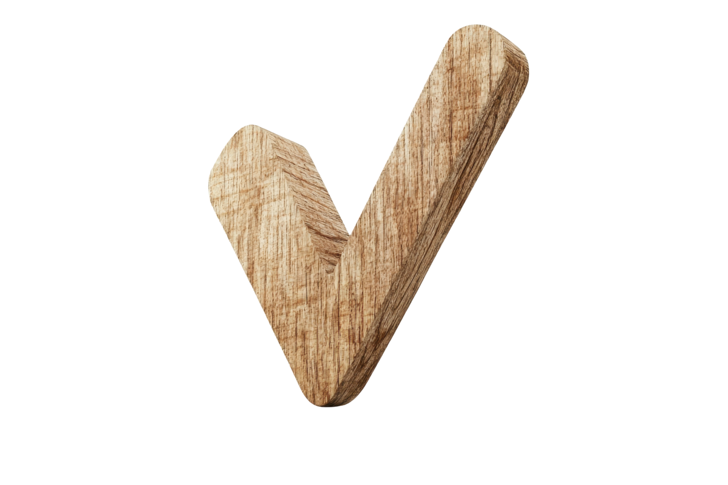 Wooden check mark graphic design on a dark background. png
