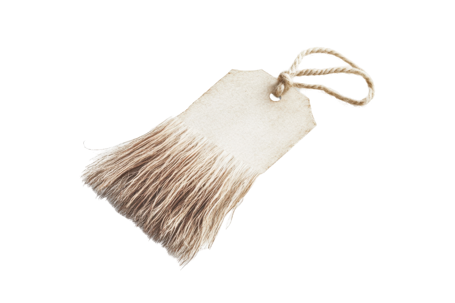 Cream-colored tag with a fringe, isolated on a light background. png