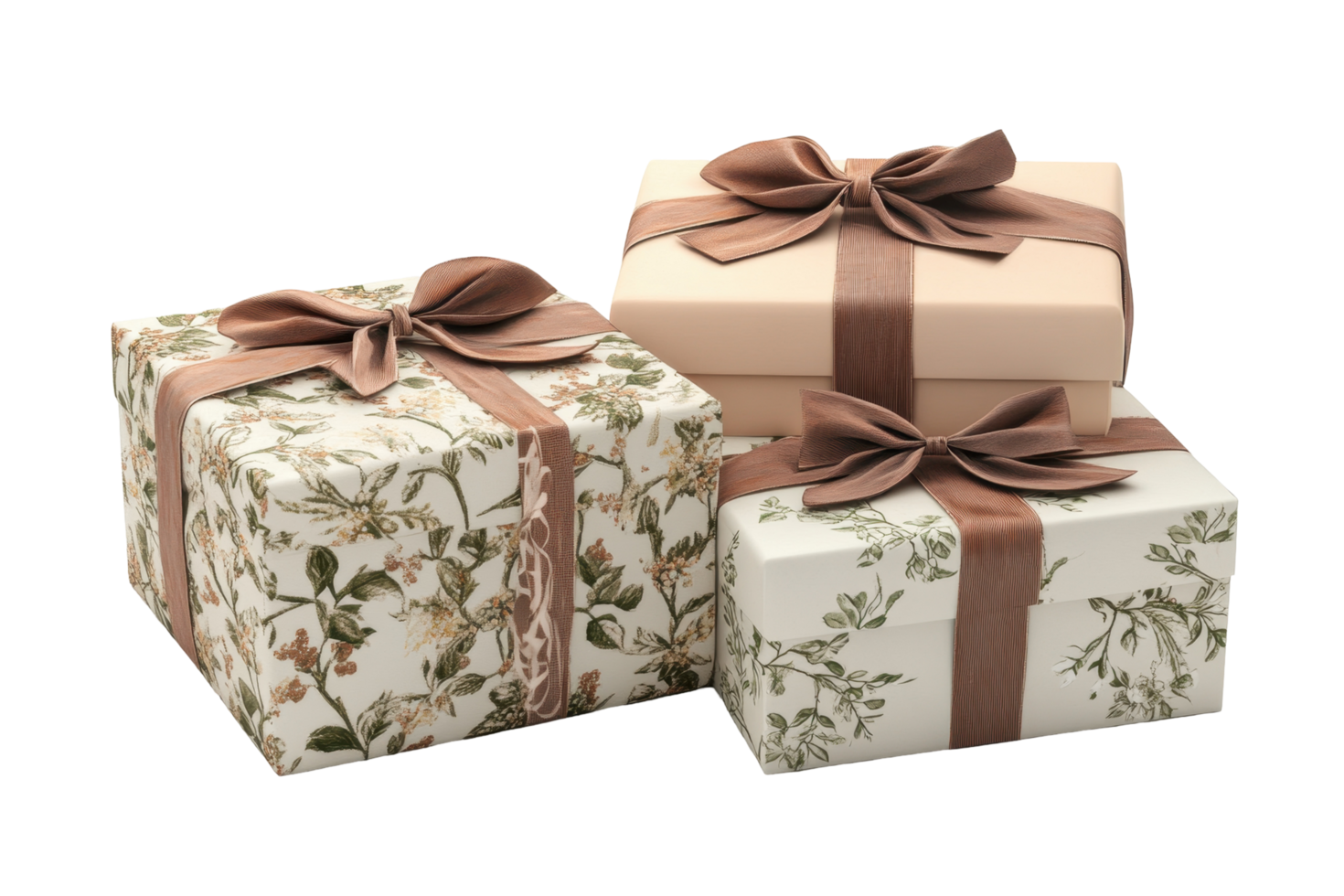 Stacked gift boxes with decorative ribbons. png
