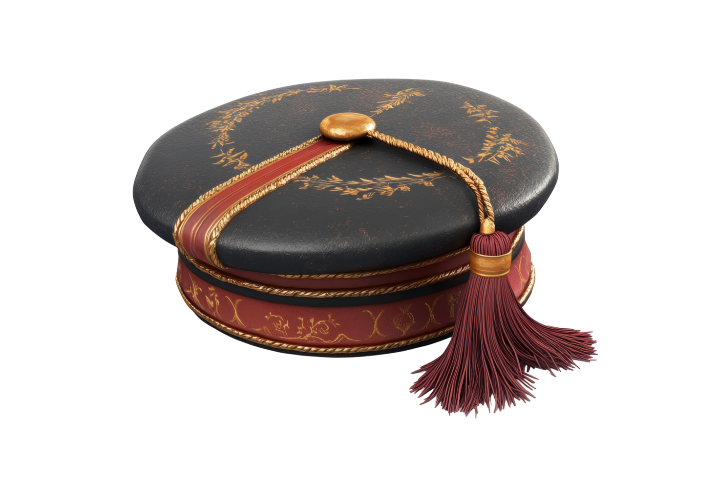 Ornate, circular container with decorative trim. png