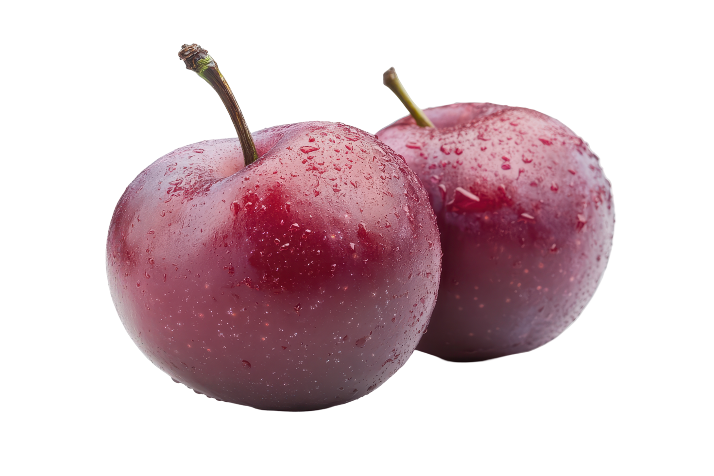 Close-up view of two plump, juicy plums. png