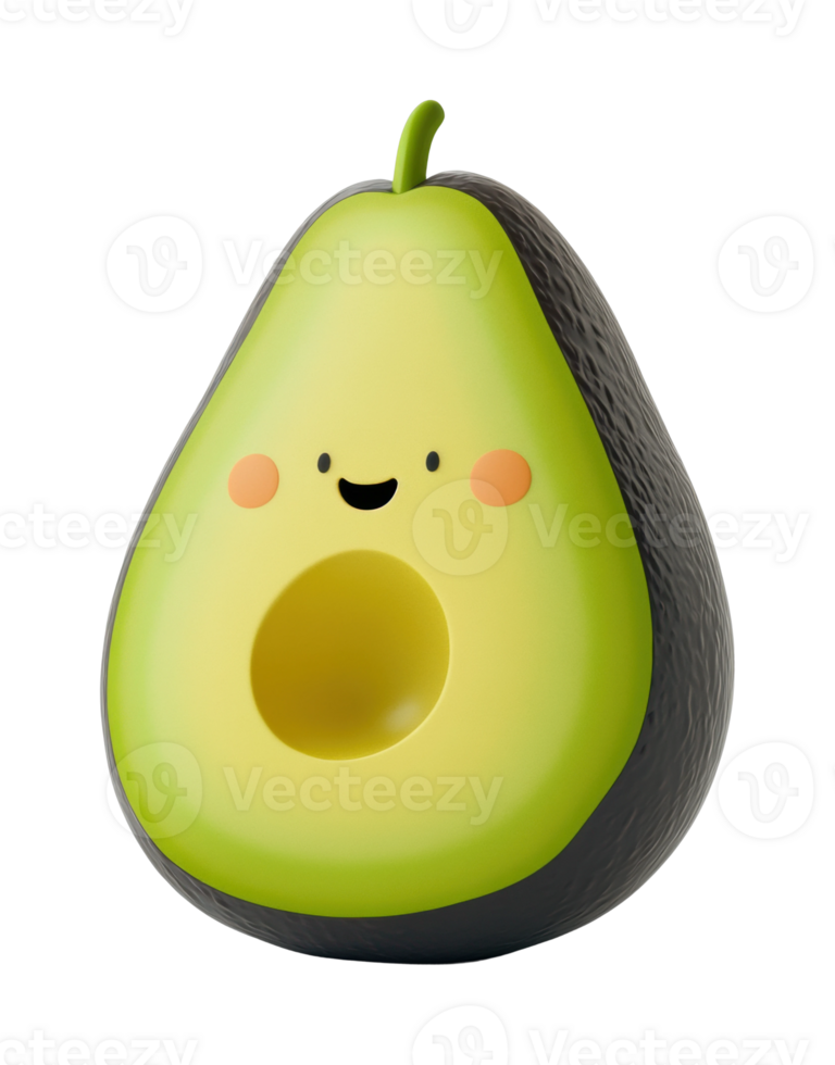 Cute smiling cartoon avocado with adorable facial features png
