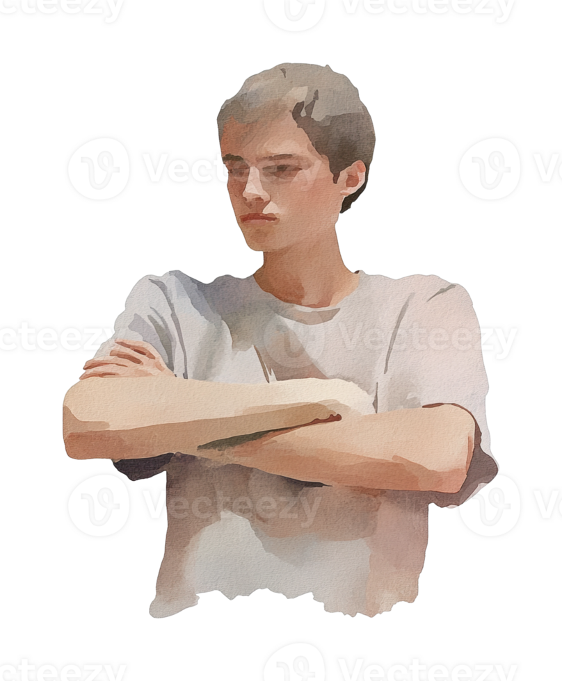 Pensive young caucasian male with crossed arms png