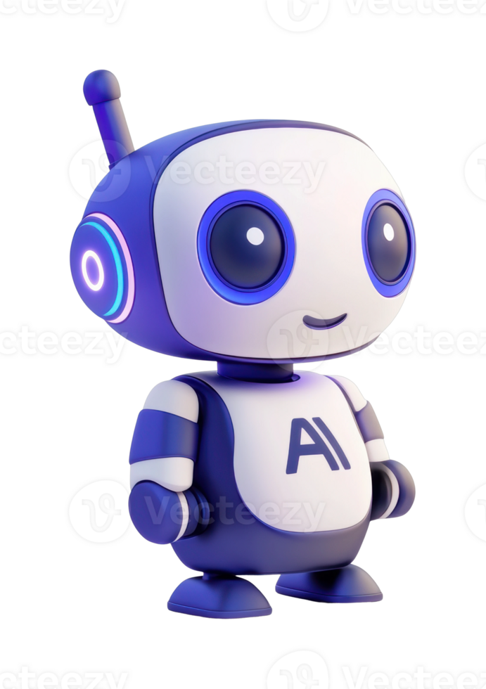 Cute futuristic robot with ai technology and blue accents png