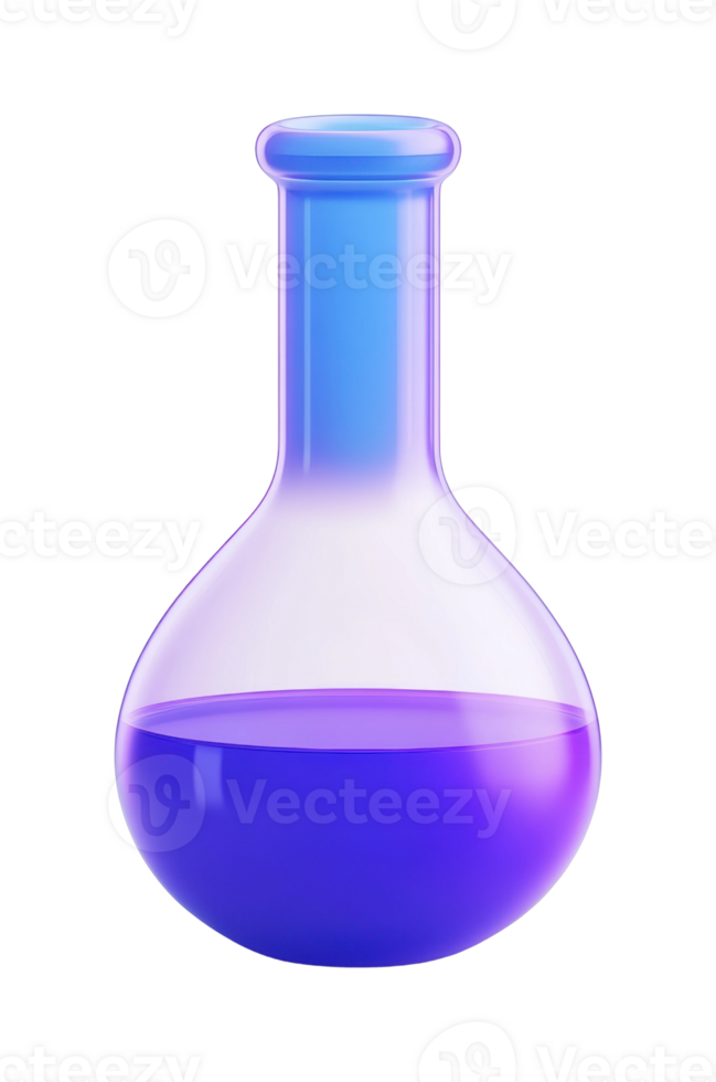 Transparent glass flask with purple liquid for scientific experimentation png